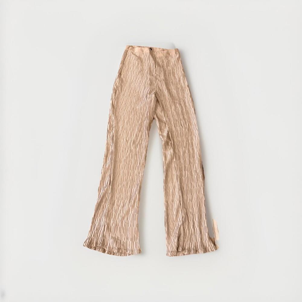PRETTY LITTLE THING Wide-Leg Casual Pants Beige Crepe Stretch High Rise Sz 6